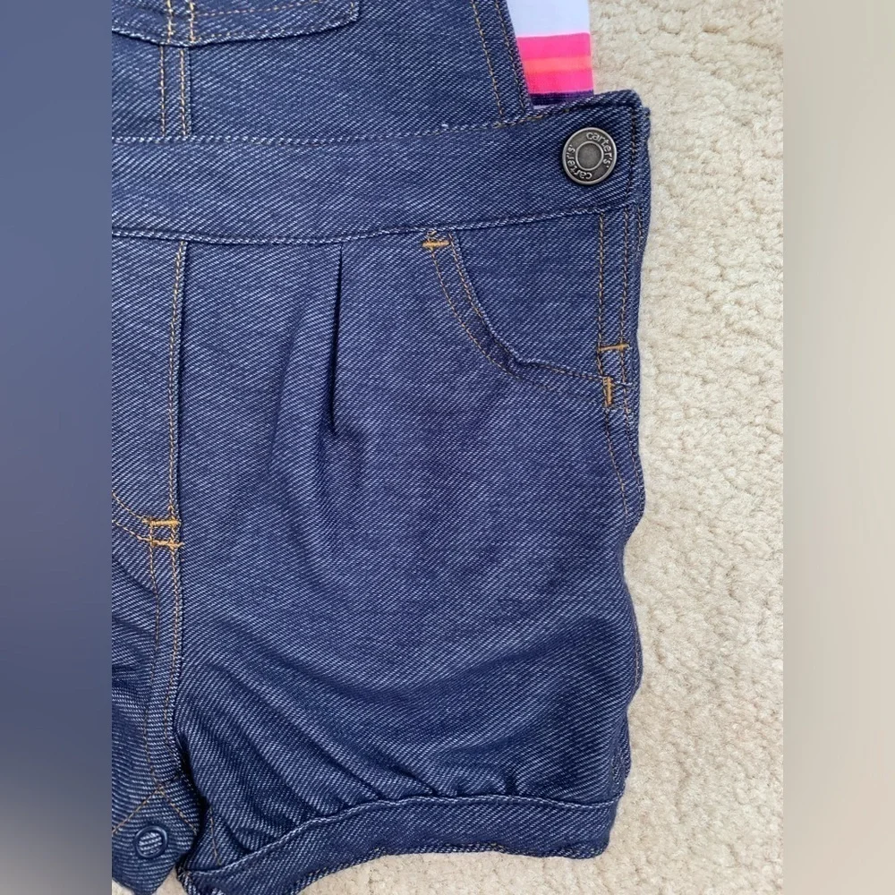 Carter's NWT Size 12 Months Pink Striped Tee and Denim Look Shortalls Set